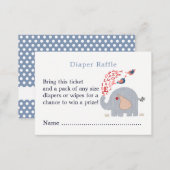 Cute Blue Elephant Shower Diaper Raffle Ticket Enclosure Card (Front/Back)