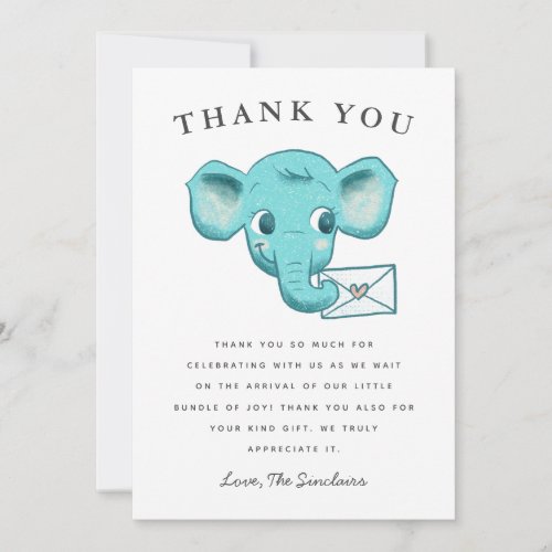 Cute Blue Elephant Social Distancing Baby Shower Thank You Card