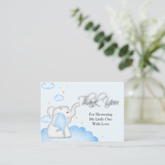 Cute Blue Elephant Thank You Note Card (Standing Front)