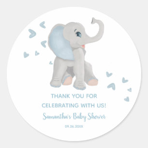 Cute Blue Elephant Watercolor Baby Shower Favor Classic Round Sticker