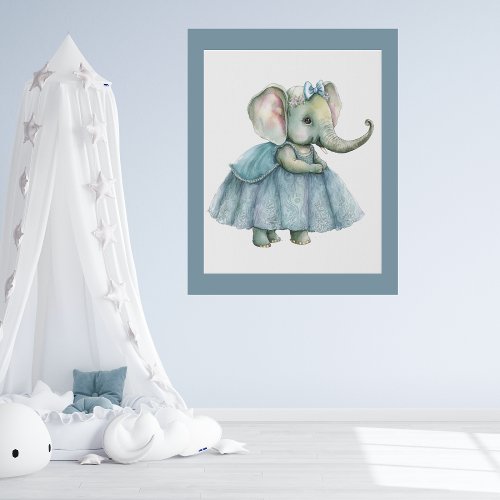 Cute Blue Elephant Watercolor Faux Canvas Print