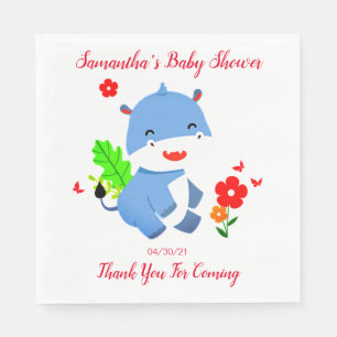 Cute Blue Elephant With Red Flowers Baby Shower Napkins