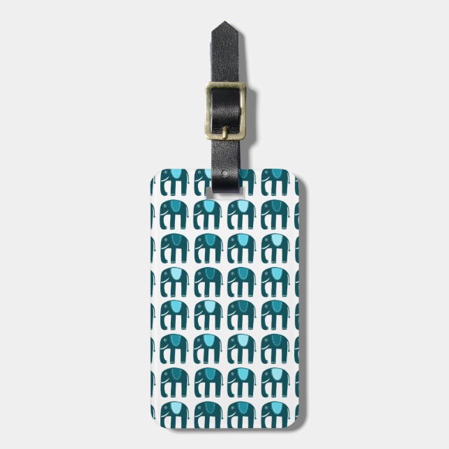 Cute Blue Elephants Pattern CUSTOMIZED Luggage Tag (Front Vertical)