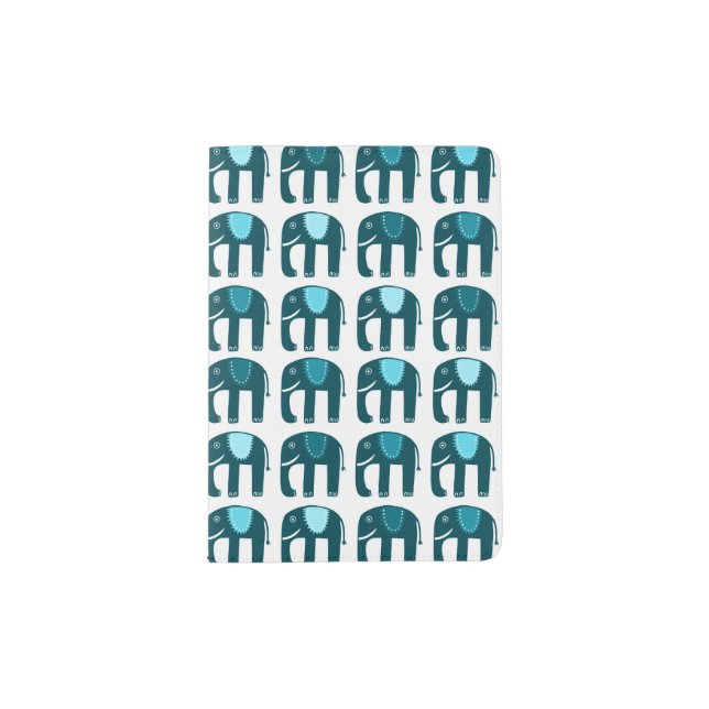 Cute Blue Elephants Pattern Passport Holder (Front)