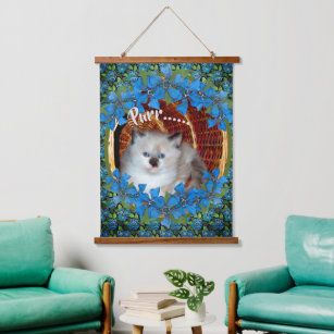 Cute Blue Eyed Kitten Floral Hanging Tapestry