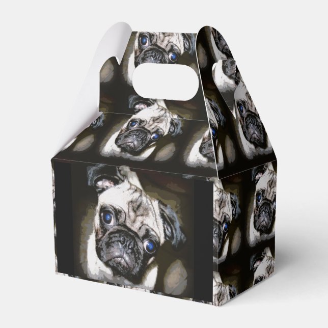 cute blue-eyed pug black favor boxes (Front Side)