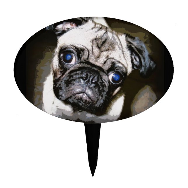 cute blue-eyed pug cake topper (Front)