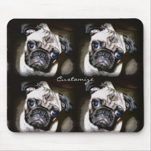 cute blue-eyed pug face Thunder_Cove Mouse Pad