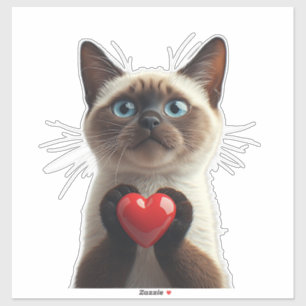 Cute Blue Eyed Siamese Cat Holding Heart Gift 💝 Sticker