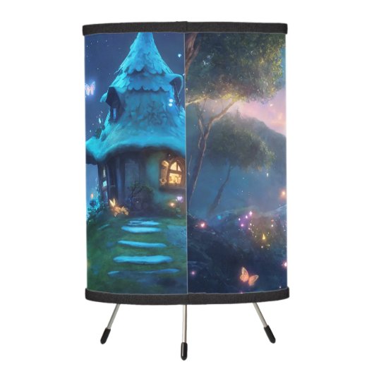 Cute blue fairy tale village kids room  tripod lamp (Back)