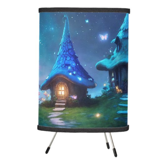 Cute blue fairy tale village kids room  tripod lamp (Right)
