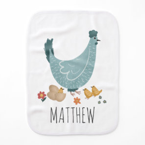 Cute Blue Farm Chicken Boys Baby Burp Cloth