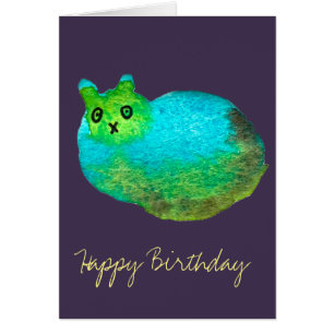 Cute blue fat cat art illustration cards