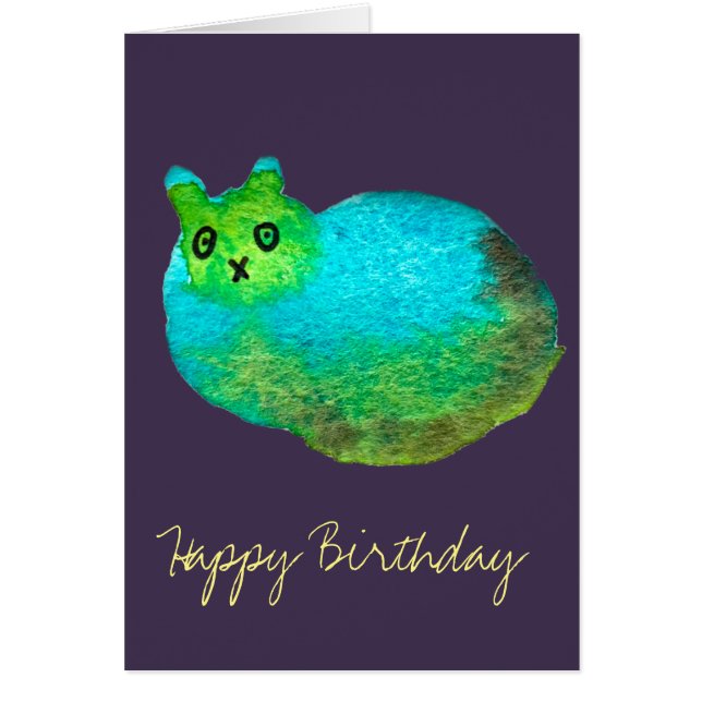 Cute blue fat cat art illustration cards (Front)
