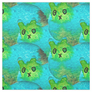 Cute blue fat cat art illustration fabric