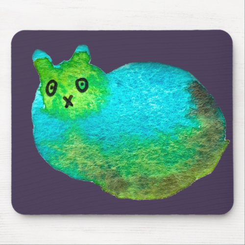 Cute blue fat cat art illustration mouse pad