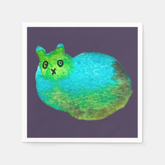 Cute blue fat cat art illustration napkins (Front)