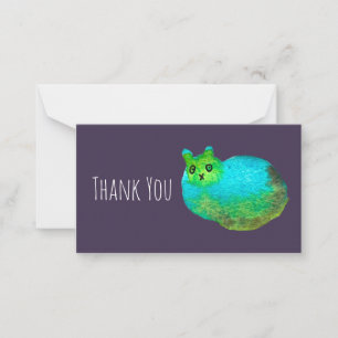 Cute blue fat cat art illustration note card