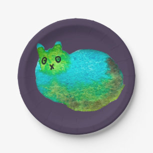 Cute blue fat cat art illustration paper plates
