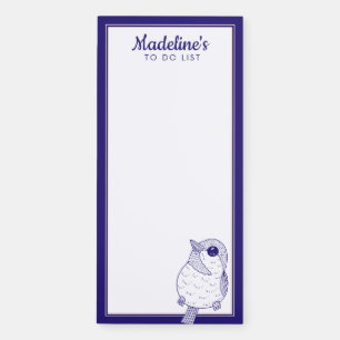 Cute Blue Feather Bird Add Your Name Magnetic Notepad