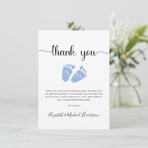 Cute Blue Feet Baby Boy Shower Thank You Card Zazzle