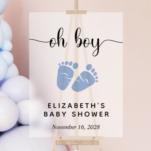 Cute Blue Feet Baby Boy Shower Welcome Frosted Acrylic Sign