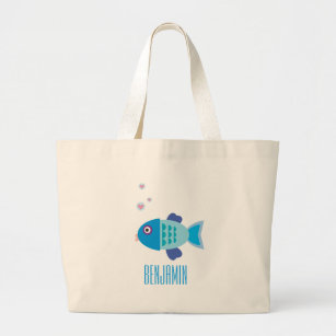 Cute Blue Fish Baby Shower Birthday Large Tote Bag