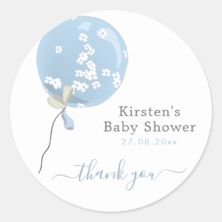 Cute Blue Floral Balloon - Baby Shower Thank You