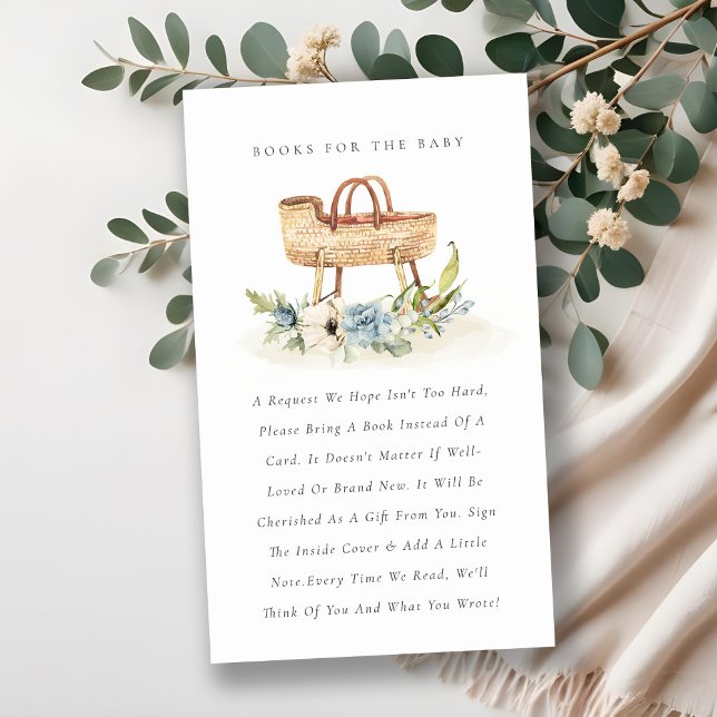 Cute Blue Floral Bassinet Books For Baby Shower Enclosure Card (Creator Uploaded)