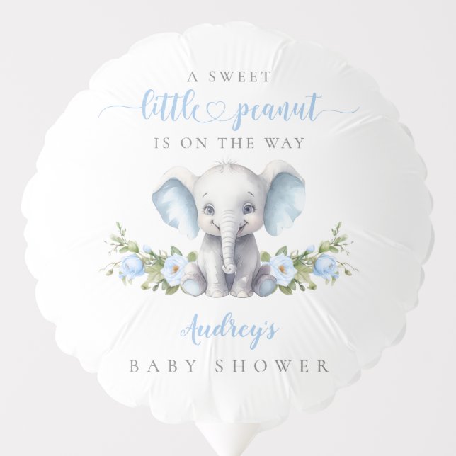Cute Blue Floral Elephant Baby Boy Shower Balloon (Front)