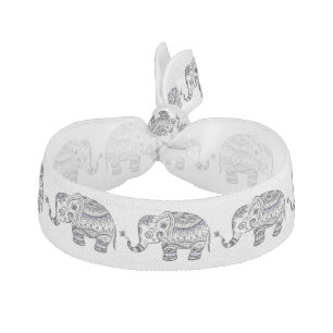 Cute Blue Floral Elephant Illustration Elastic Hair Tie