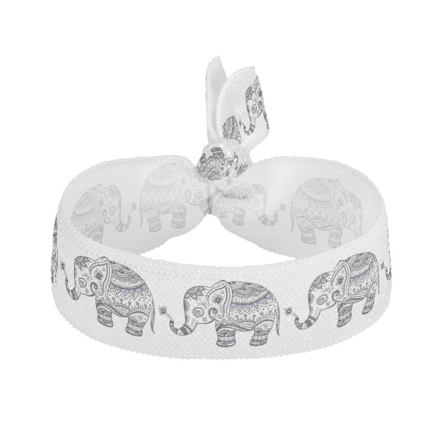 Cute Blue Floral Elephant Illustration Elastic Hair Tie (Front)