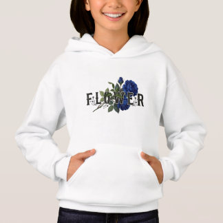 Cute Blue Floral "FLOWER" Hoodie for Girls, Aesthe