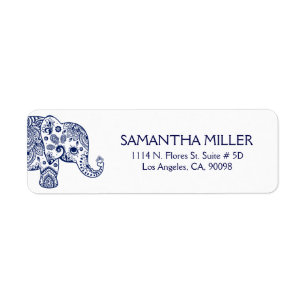 Cute Blue Floral Paisley Elephant Label