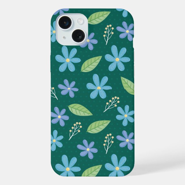 Cute Blue Floral Seamless Pattern iPhone Case (Back)