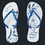 Cute blue floral wedding party bride flip flops<br><div class="desc">Cute blue floral Bride flip flops for bride to be,  great personalized bridal party gifts.</div>