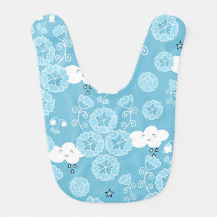 Cute Blue Flower and Rain Clouds   Baby Bib