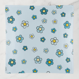 Cute Blue Flower Pattern Trinket Tray Gift