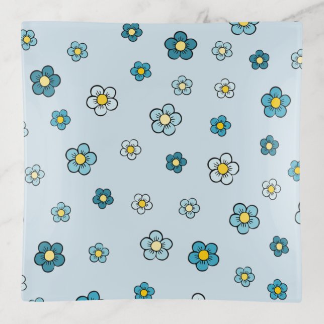 Cute Blue Flower Pattern Trinket Tray Gift (Front)