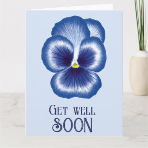 Cute Blue Flower Watercolor Pansie Get Well Card