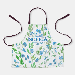 Cute Blue Flowers All-Over Print Apron