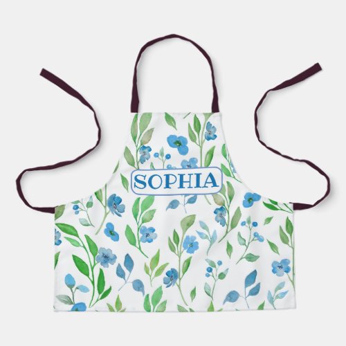 Cute Blue Flowers All_Over Print Apron