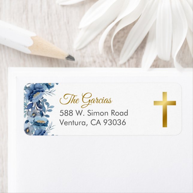 Cute Blue Flowers First holy Communion Address Label (Insitu)