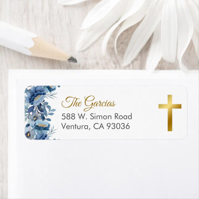 Cute Blue Flowers First holy Communion Address Label | Zazzle