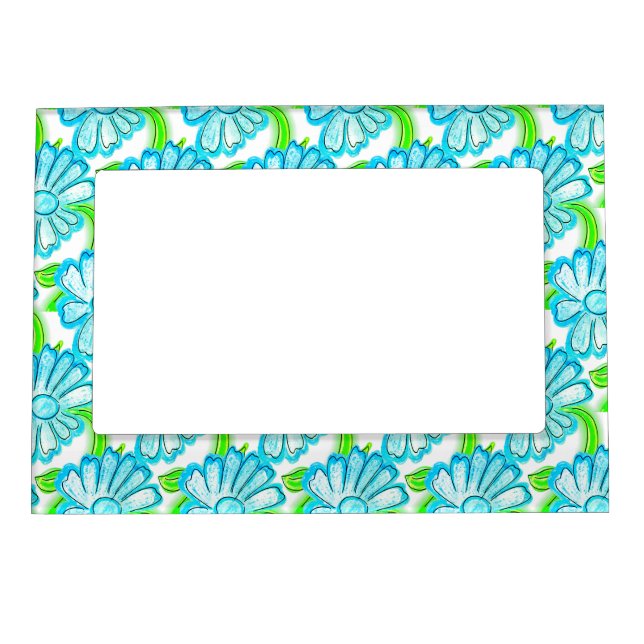 Cute Blue Flowers Magnetic Frame (Front)