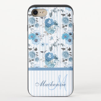 Cute Blue Flowers on Stripes Personalized iPhone 8/7 Slider Case