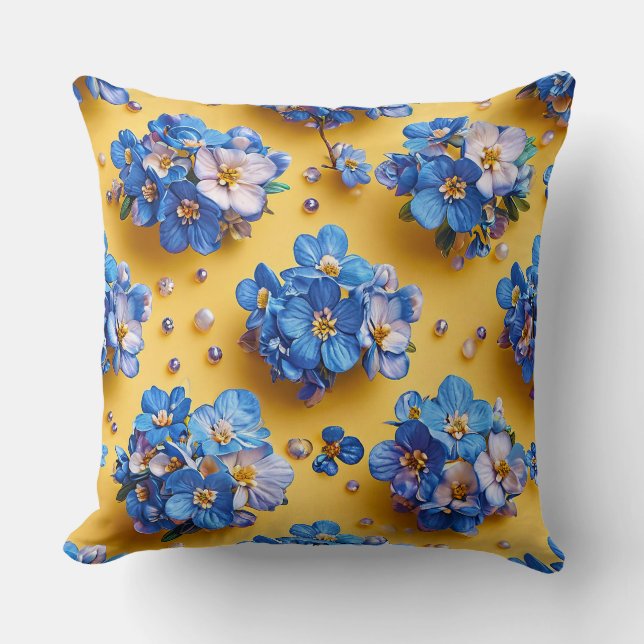 Cute Blue flowers Throw Pillow (Front)