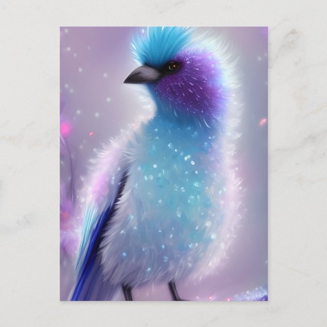 Cute Blue Fluffy Bird Graphic Postcard (Front)