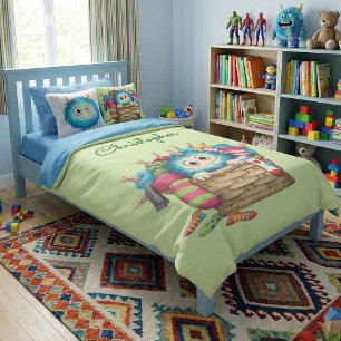 Cute Blue Fluffy Sock Monster Kids Design  Duvet Cover