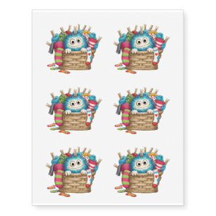 Cute Blue Fluffy Sock Monster Kids Design Temporary Tattoos